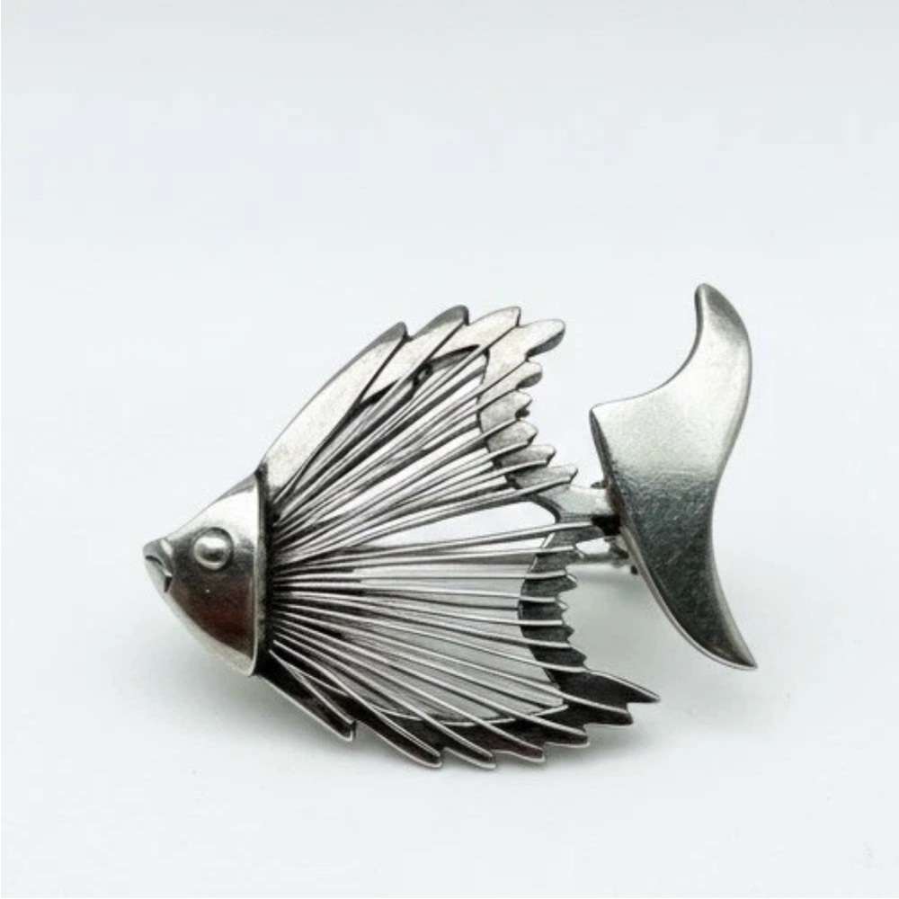 Vintage Sterling 925 Stamped Silver Wire Fish Brooch Pin Taxco Mexico Ta-116